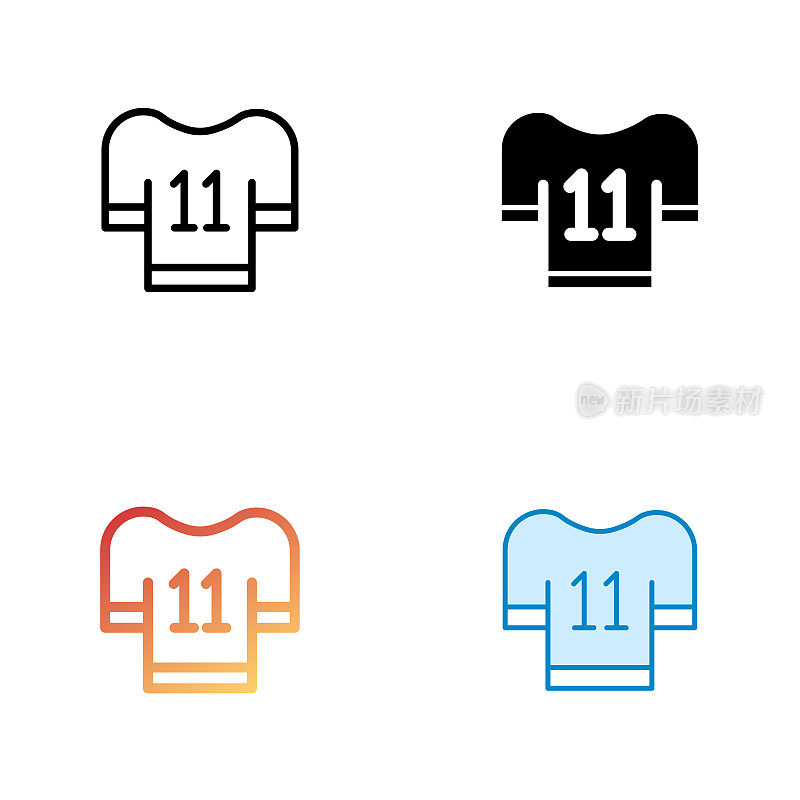 美式足球队通用图标设计在四种风格与可编辑的笔画。线，实线，平线和颜色渐变线。适合网页，移动应用，UI, UX和GUI设计。